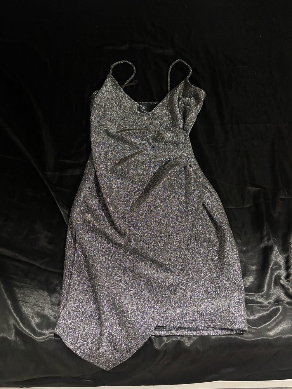 Windsor Silver Rhinestone Sparkle Cowl Neck Mini Dress